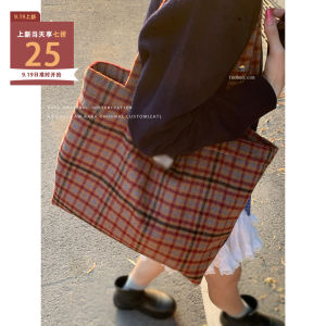 กระเป๋าถือผ้าขนสัตว์ลายสก็อตสำหรับผู้หญิง ฤดูใบไม้ร่วง 2024 กระเป๋าถือทรงโตเกอร์แบบลำลองขนาดใหญ่ กระเป๋าสะพายไหล่แบบอเนกประสงค์