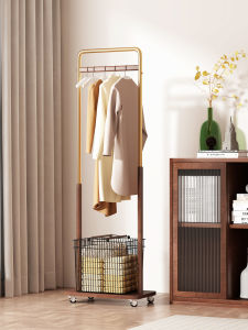 TINGXU | Movable Wooden Storage Clothes Rack With Dirty Laundry Basket