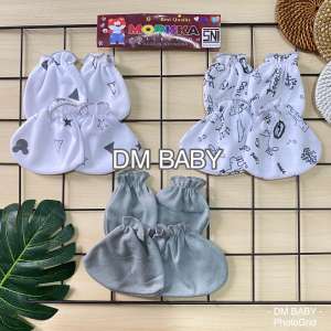 SERI ABU - 3 Set / 3 Bungkus Sarung Tangan Bayi Dan Sarung Kaki Bayi SNI Sartaki NewBron Bayi Baru Lahir