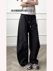 Quần Ống Rộng Cắt Chéo Màu Đen Cho Nam Mùa Hè Mỏng Nhanh Khô Quần Dài Ống Rộng Phong Cách Mỹ Quần Dài Thường Ngày