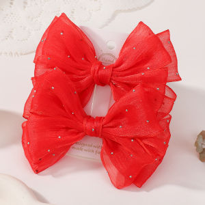 2Pcs Exquisite Princess Bow Hair Clip Set 4.72 inches Diamond Sets Bow Childrens Hairgripes Ladies Sweet Ponytail Hair Clip