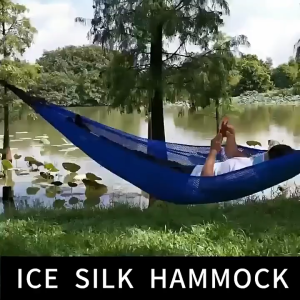 Hiking Outdoor Duyan Hammock 180kg Camping Foldable Ice Silk Hammock Adult Travel Hammock With Storage Bag Cradle Hammock
