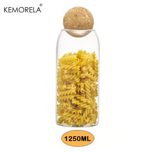KEMORELA 1PC Transparent Storage Glass Jar with Ball Cork Lid Sealed Bottle for Tea Dried Fruit Cereal Snack Coffee Beans