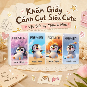 [COMBO 4 LỐC] Khăn giấy bỏ túi đa năng PREMIER 10 Tờ x 3 lớp - 100% bột giấy nguyên sinh không chất tẩy 12 gói/lốc – Chính hãng