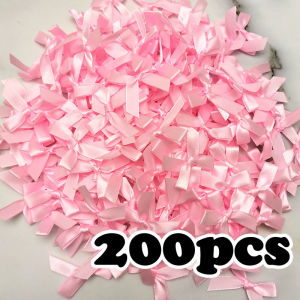 Ribbon House | (200 Pcs) Fresh Pink Ribbon Bows Small Size Polyester Satin Ribbons Bow Flower DIY Craft Decoration