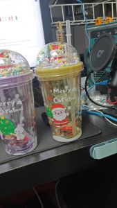 Botol Tumbler Aesthetic Minuman Edisi Christmas Natal Santa Lucu 450ML Dengan Penutup & Sedotan AN