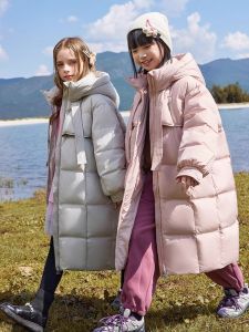 Girls White Duck down Jacket Mid-Length 14 Years Old Childrens Winter Clothes Korean Style Loose Fit Polyester Fiber