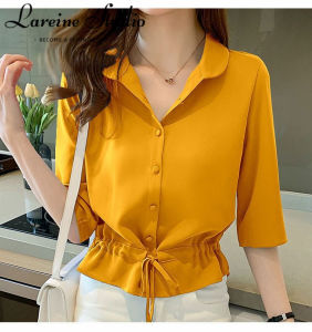 LAREINE เสื้อเสื้อชีฟองแขนสั้นผู้หญิงS-5XL สั้นบางชุดไซส์ใหญ่ฤดูร้อน2024