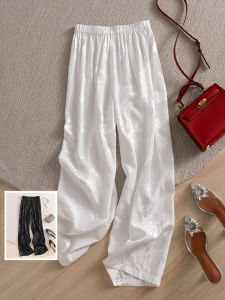 Quần Ống Rộng Phong Cách Trung Hoa Mới Cho Nữ Mùa Xuân Hè Quần Dài Thường Ngày Cạp Cao Thêu Hoa Xếp Ly Quần Ống Đứng