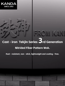 KANDA Iron God 3rd 30CM Cast iron Wok Non-Coating Non Stick Wok Kuali Non Stick Pot Ligth Height Japanese Pan With Lid