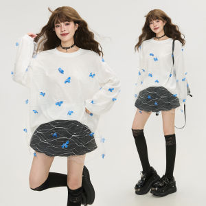 KEIKO | Butterfly Pattern Sheer Lace Connective Long Sleeve Loose Tunic