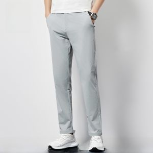 ROMON | Lormen Mens Casual Pants Summer Thin Elastic Slimming Non-iron Long Business Straight Tube West Pants Fashion Urban Style