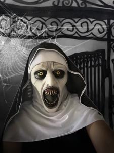Mask Frightening Nun Costume Synthetic Latex Street Style Horror Accessory Realistic Details Halloween Horror Theme Events