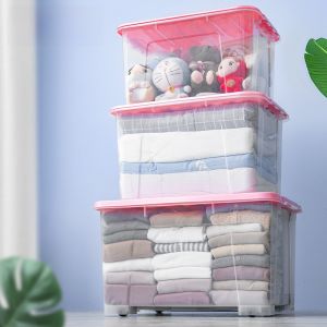 Jeko Extra Large Capacity Plastic Storage Box with Wheels for Home Use Clothes And Quilts Organizer Box in Simple Style
