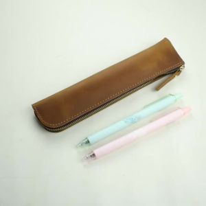 Portable Genuine Cowhide Pencil Case Retro Leather Pen Bag Storage Pouch for Pens Stationery Holder School Office Supplies