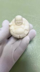 Mini White Faux Ivory Laughing Buddha Statue Happy Maitreya Figurine Home Office Car Feng Shui Decor Lucky Gift