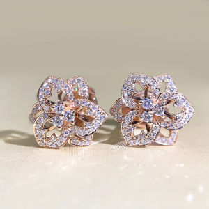 Huitan Romantic Womens Flower Earrings Silver Color/Rose Gold Color Available Holiday Stud Earrings Party Fashion Jewelry Gifts
