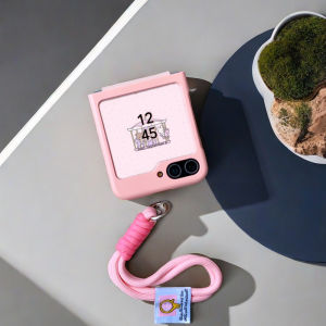 New Cute Pink Cartoon Girl Compatible Zflip6 Phone Case Full Cover Hinge Mid-Turn Axis Anti-Fall Fashion Small Flip Cover Zflip5 Lanyard Chain