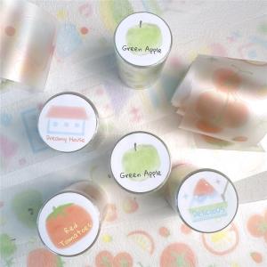 AGUGU หวาน โปร่งแสง PET สติกเกอร์แบบฉีกได้สำหรับบันทึก Bullet Journal ลาย Apple Ice สีทราย Salt Series แบบแยกชิ้น เทปเครื่องเขียน