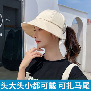 หมวกกันแดดทรงหมุดผมสำหรับผู้หญิงในช่วงฤดูร้อน กันแดด ป้องกันรังสียูวี หมวกตกปลาสีเหลืองเล็ก หมวกกันแดดแบบสวมหัวขนาดใหญ่