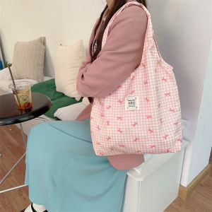 Large Capacity Simple Printed Butterfly Knot Canvas Bag Single Shoulder Hobo Bag for Women Street Shopping Shopping Bag