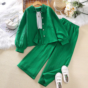 New Spring Collared Long Sleeve Shirt and Trousers For Girls