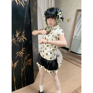 Cute Puffy Pumpkin New Chinese Style Set Pants 100% Cotton Comfortable Trousers Matching with Adorable Small Panda Design