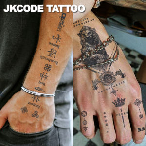 2-Piece Set Dual-Purpose Tattoo - Lucky Concept Chinese - Lion Statue - Roman Numeral Symbols Herbal Tattoo Stickers - Dual-Use Mens and Couples Style Neck and Hand Temporary Tattoos Lasting for 15 Days