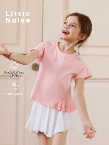 Little Naive | Sporty Short Sleeve T-Shirt for Girls with Raglan Sleeves and Cool Sensation