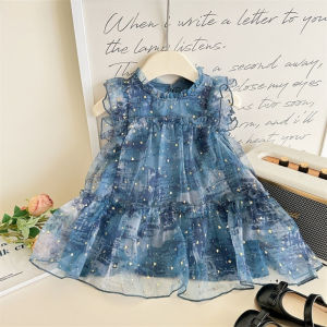 Summer Lace  2-7 Years Girls Clothes Korean Version Flying Sleeve Mesh Princess Dress Kids Fashion Party Wear