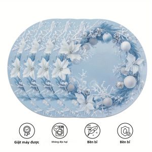 VIKAMA 4PC Giáng Sinh Quả Cầu Tuyết Holly Leaf Placemats Nhánh Bạc Chống Bỏng Nước Bàn Ăn Thảm Dành Cho Nhà Hàng Và Trang Trí Nhà Cửa