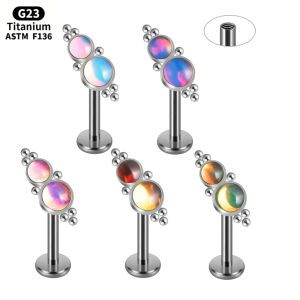 1-5PCs Blin Flash Film Oil Drip Cluster Paved Labret Lip F136 Titanium Cartilage Ear Internal Threaded Lobe Helix Earring