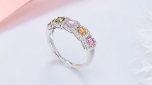 Lohaspie Jewelry Nhẫn Carats Thật 1.2 Nhẫn Đá Quý Nhiều Màu Đá Tourmaline Tự Nhiên Nguyên Bản 925 Bằng Bạc Cho Nữ Quà Tặng Trang Sức Thời Trang
