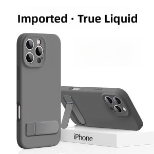 360° Rotating Stand Liquid Silicone Phone Case with Lanyard Full Cover Magsafe for  16Promax 17 Simple Stylish for Men And Women