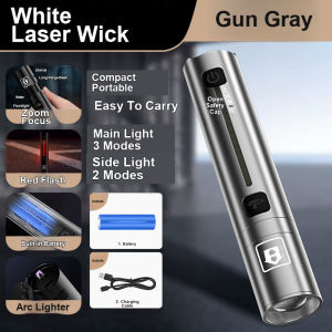Dual Arc Flashlight Super Bright White Laser Zoomable Long Range Rechargeable Multi-Function Mini for Outdoor Activities