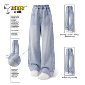 Snoopy | Quần Jeans Ống Rộng Nữ Thêu Hoa Vải Mềm