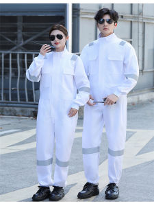 Mens Reflective Wear Resistant Large Size Cotton Polyester Overalls Spring Autumn Work Uniforms Long Sleeve Zipper Design