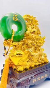 Jasongo123 2024 Golden Dragon on Ancient Coins Figurine Ornament Attract Wealth and Good Luck Office Home Decor
