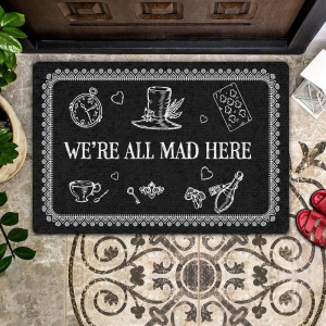 VIKAMA Alice Wonderland Quote Doormat Were All Mad Here Non Slip Easy Wash Front Door Mat For Entryway Vintage Home Decor