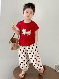 Girls Summer Casual Cartoon Short Sleeve Mosquito Proof Two Piece Set Breathable Lightweight Comfortable Childrens Outfit