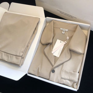 Pure Cotton Sleepwear Khaki Mens Long Sleeve Long Pants Home Clothes Gift Box Set Autumn Spring Seasonal Comfortable Pajamas