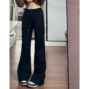 Quần Dài Thể Thao Màu Đen Cạp Cao Co Giãn Cho Nữ Mùa Thu Quần Dài Ống Rộng Thoải Mái Thoáng Khí