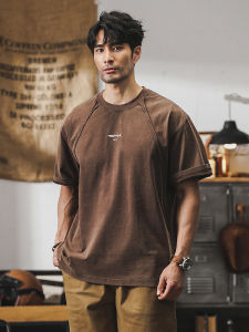 American Retro Heavyweight Cotton T-Shirt Mens Short Sleeve Summer Loose Fit Casual Style Pure Color round Neck Top