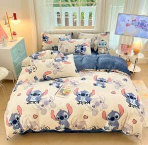 ผ้าปูที่นอน ผ้าห่มนวม(ลายสติทซ์ขาว) ขนาด 3|5|6 🛌 ฟุต เนื้อผ้าคอตตอน 100% หนานุ่ม นอนสบาย🛒🌷🌸🌈