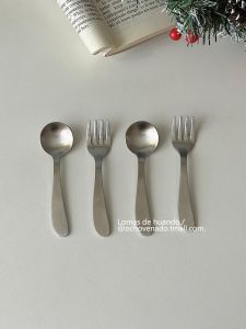 304 Stainless Steel Dessert Spoon Cake Fork Kids Cute Fruit Fork Mini Spoon