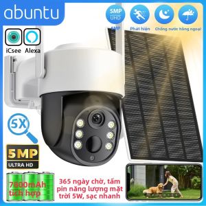 Camera Năng Lượng Mặt Trời Ngoài Trời 5MP Với Pin 7800mAh Giám Sát Không Dây Wifi Phát Hiện Con Người PIR Chế Độ Chờ 365 Ngày Cho An Ninh Gia Đình