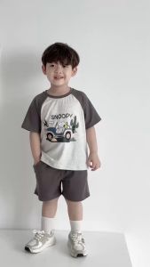 Set bộ cộc tay cho bé trai phong cách hàn quốc áo thun kèm quần Snoopy 1 đến 7 tuổi BERNIE H0924B41