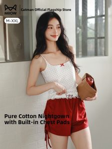 Miiow | Pure Cotton Sleepwear Womens Integrated Thin Short Sleeve V-neck Home Clothes Breathable Moisture-wicking Summer Outfit