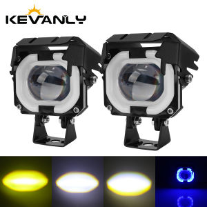 KEVANLY | 1/2Pcs Motorcycle LED Spotlight White Yellow High/Low Beam RGB Angel Eyes Aperture Motorcycle Driving External Headlight