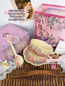 Ceramic Coffee Cup and Saucer Set Gift With Spoon